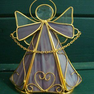 Purple Stained Glass Angel Tealight Candle Holder Valentine’s Day